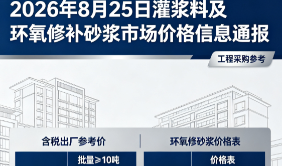 乌审2026年8月25日灌浆料及环氧修补砂浆市场价格信息通报